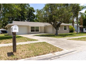 Charming single-story home with a well-maintained lawn and a spacious concrete driveway at 2701 S Dellwood Dr, Eustis, FL 32726