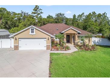 Charming single-story home featuring a well-maintained lawn and welcoming front entrance at 15664 Se 97Th Ave, Summerfield, FL 34491