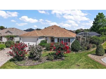 Charming home featuring manicured landscaping, colorful flowerbeds, and a well-maintained lawn at 1175 Johnston Path, The Villages, FL 32162