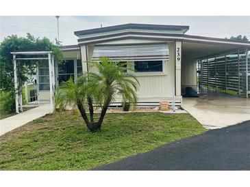 Charming single-story home featuring a cozy carport and well-maintained front yard with a lovely small tree at 239 Rue De Fontaine, Tavares, FL 32778