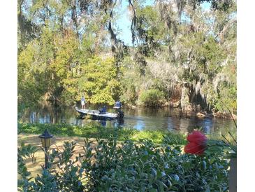 Scenic view of the river, a boat, trees, and a lamp post on a clear, sunny day at 105 Avocado Cv, Leesburg, FL 34748