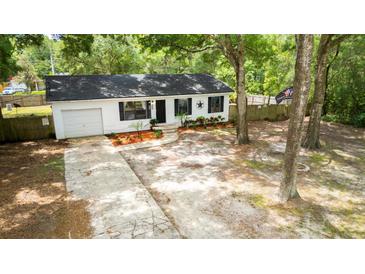 Charming single-story home with a well-maintained front yard and a welcoming entrance, featuring a driveway and manicured landscaping at 25824 Shawnee St, Sorrento, FL 32776