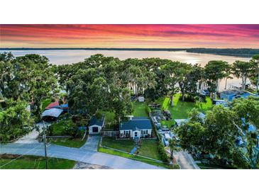 Charming home nestled among mature trees with lake views and vibrant sunset at 30523 Orange Dr, Leesburg, FL 34748