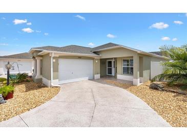 Charming single-story home with a well-manicured lawn, attached garage, and inviting entrance at 2465 Violet Ct, The Villages, FL 32162