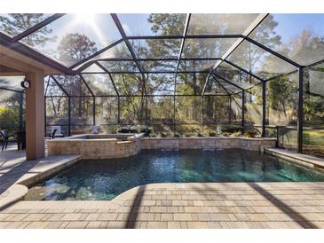 Screened pool area featuring a sun-drenched pool, elegant tile surround, and lush landscaping at 6656 Sw 179Th Court Rd, Dunnellon, FL 34432