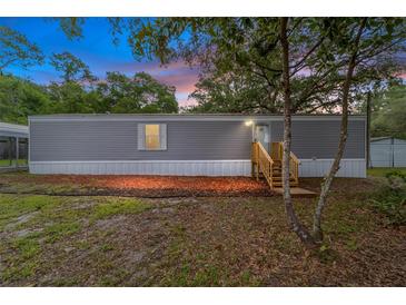 Charming single-story home featuring gray siding, a wooden entry staircase, and a well-kept front yard at 221 Se 167Th Ct, Silver Springs, FL 34488