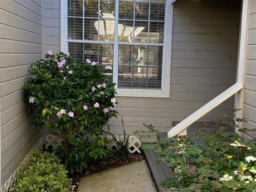 Side entrance with flowering bush and steps leading to the door at 1144 Waterfall Ln # 26, Lakeland, FL 33803