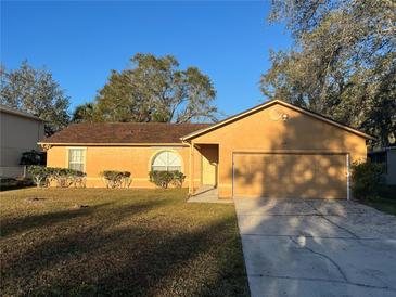 Cute one-story house with a two-car garage and well-maintained lawn at 1041 Heron Ct, Kissimmee, FL 34759