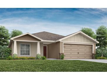 One-story home with tan siding, brown door, and attached garage at 10747 Sw 76Th Ct, Ocala, FL 34480