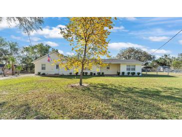 Charming single-story home with a well-maintained lawn and a beautiful flowering tree in the front yard at 4035 Crews Ln, Lakeland, FL 33813