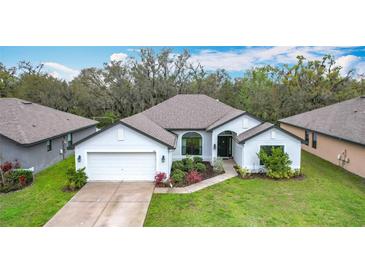 Charming single-story home featuring a manicured lawn and attached two-car garage in a friendly neighborhood at 153 Heritage Park Ln, Mulberry, FL 33860