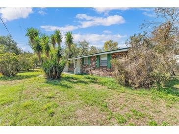 Charming single-story brick home with green shutters and mature tropical landscaping at 3995 Townley Dr, Mulberry, FL 33860