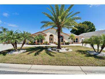 Charming home with a well-manicured lawn featuring mature palm trees and meticulous landscaping at 6059 Condor Dr, Lakeland, FL 33809