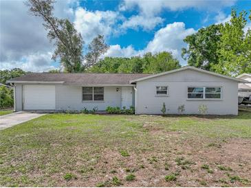 Charming single-story home with a front yard, garage, and a driveway on a sunny day at 407 Ne 8Th St, Mulberry, FL 33860