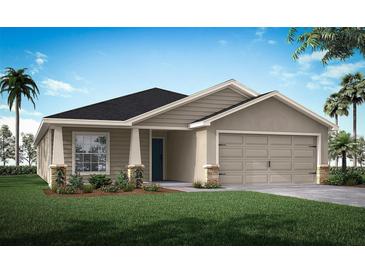Charming single-story home with a well-manicured lawn, neutral color palette, and inviting facade at 1476 Fleur Dr, Davenport, FL 33837