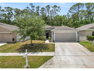 Charming single-story home with a well-manicured lawn, mature tree, and a two-car garage at 1825 Wallace Manor Ln, Winter Haven, FL 33880