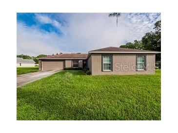 Single-story home with a well-maintained lawn and a two-car garage at 1824 Baltic Pl, Lakeland, FL 33809