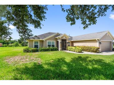 Charming single-story home featuring a well-manicured lawn and lush landscaping, offering great curb appeal at 1531 Blue Sky Blvd, Haines City, FL 33844