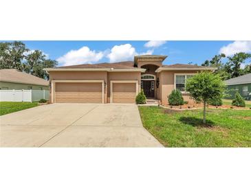 Charming single-story home featuring a well-manicured lawn and a spacious two-car garage at 2932 Blackwater Oaks Dr, Mulberry, FL 33860