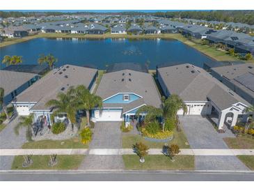 Aerial view of a beautiful home community with lake access at 3014 Borassus Dr, New Smyrna Beach, FL 32168