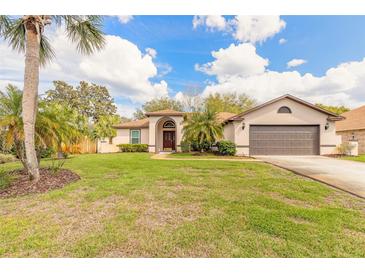 Charming single-story home featuring a lush green lawn, palm trees, and a well-maintained exterior at 15 Katrinas Dr, Ormond Beach, FL 32174