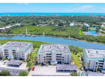 Beautiful aerial view of the condominiums near the waterway and intercoastal with amazing ocean views at 430 Bouchelle Dr # 202, New Smyrna Beach, FL 32169