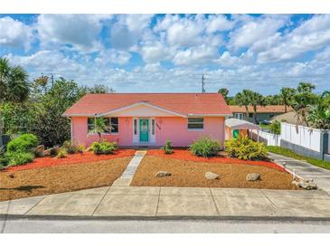 Charming pink single-story home with well-maintained landscaping and bright turquoise door at 4262 Cardinal Blvd, Port Orange, FL 32127