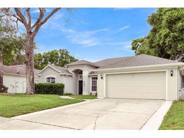 Charming one-story home featuring a spacious garage, lush landscaping, and a well-maintained lawn at 6068 Spruce Point Cir, Port Orange, FL 32128