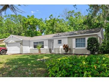 Charming single-story home featuring a well-maintained lawn, mature trees and an attached garage at 126 Brandy Hills Dr, Port Orange, FL 32129