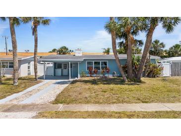 Charming single-story home with a well-maintained lawn, palm trees, and a covered entryway at 13 Essex Dr, Ormond Beach, FL 32176