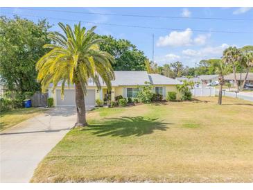 Charming single-story home with a well-manicured lawn and mature palm tree adding curb appeal at 995 16Th St, Edgewater, FL 32132