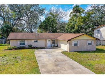 Charming single-story brick home with a well-manicured lawn and a long driveway leading to an attached garage at 3610 Donna St, Port Orange, FL 32129