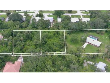 Aerial view of lot ready for development surrounded by mature trees in a serene setting at 585 Corbin Park Rd, New Smyrna Beach, FL 32168