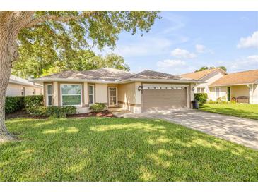 Charming single-story home with a well-manicured lawn, mature trees, and inviting curb appeal at 620 Middlebury Loop, New Smyrna Beach, FL 32168