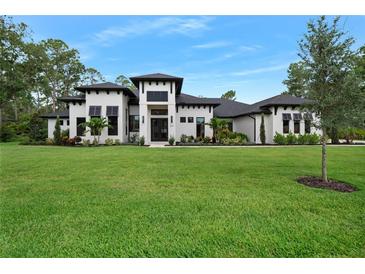 Stunning modern home with a well-manicured lawn and beautiful landscaping at 1616 Turnbull Crossings Dr, New Smyrna Beach, FL 32168