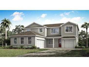 Charming two-story home with a two-car garage, landscaped yard, and a welcoming red front door at 2675 Ginseng Ivy St, Apopka, FL 32703