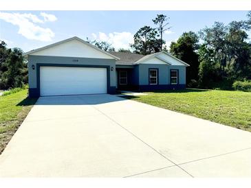 Charming one-story home featuring a large front yard and a two-car garage at 1209 Alafia Way, Poinciana, FL 34759