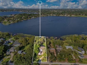 Expansive aerial view of a lakeside home showcasing lush landscaping and scenic water views at 1003 Oakdale St, Windermere, FL 34786