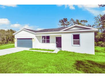 A charming single-story home featuring a well-manicured lawn and an attached two-car garage at 139 Malauka Pass, Ocklawaha, FL 32179