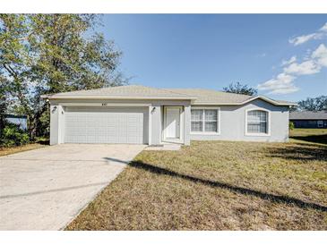 Single-story house with attached garage and well-maintained lawn at 441 Danube Dr, Kissimmee, FL 34759
