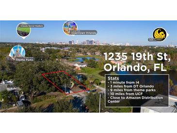 Aerial view of property showing location near Orlando attractions at 1235 19Th St, Orlando, FL 32805