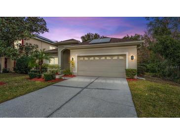 House exterior featuring a two-car garage and manicured lawn at 10952 Arbor View Blvd, Orlando, FL 32825