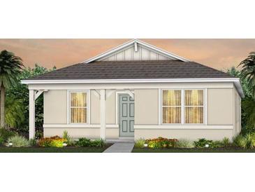 Single-story home with light-colored siding, gray door, and landscaping at 1997 Tohoqua Blvd, Kissimmee, FL 34744