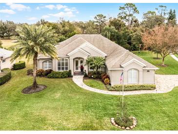 Single-story home with a tile roof, palm trees, and landscaped yard at 237 Hazeltine Dr, Debary, FL 32713