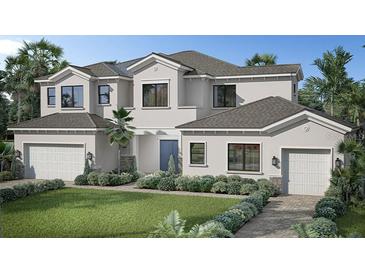 Two-story house with a light-colored facade, two-car garage, and landscaping at Lot 20 Yellowleaf Cir, Orlando, FL 32820