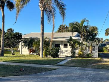 Charming single story home with a well-manicured lawn and tropical landscaping at 335 Brookline Ave, Daytona Beach, FL 32118