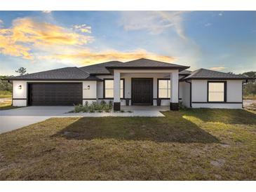 Stunning curb appeal of a single-story home with a modern design and dark accents at 20316 Sheldon St, Orlando, FL 32833