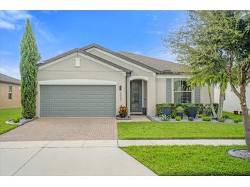 Single-story home with gray exterior, gray garage door, and landscaped front yard at 2662 Tahoe Ter, St Cloud, FL 34771