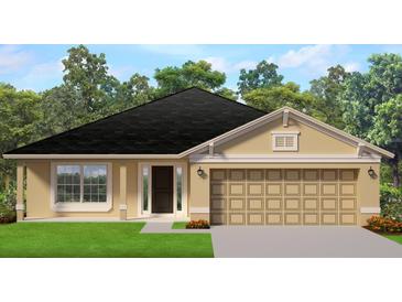 One-story house with a tan exterior, dark roof, and two-car garage at 4472 Sagefield Dr, St Cloud, FL 34773