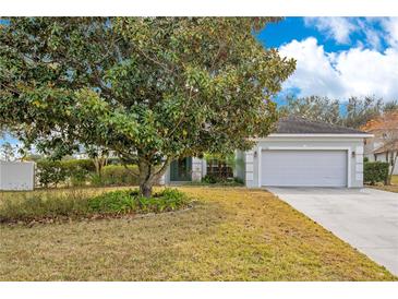 Single-story house with attached garage, landscaping, and a large tree in the front yard at 1741 Palmerston Cir, Ocoee, FL 34761